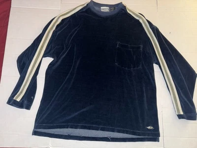 Quiksilver редкая винтажная 90-х в полоску бархата свитер Surfwear синий бархат XL - Изображение 1 из 4