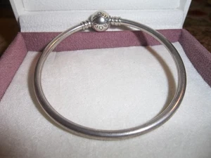 Genuine Pandora Silver Logo Clasp Bangle  590713 - 17cm - Picture 1 of 2