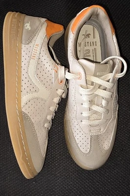 Women's Mustang Beige White & Orange Lace Up Trainers Uk 5 New In Box  - Image 1 of 4