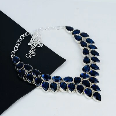 Zaffiro Blu Lab-Created Gemma 925 Argento Sterling Gioielli Collana per Regalo - Immagine 1 di 4