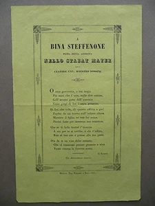 Foglio Volante A Bina Steffenone Prima Donna Assoluta Stabat Mater Rossini 1843 - Foto 1 di 1
