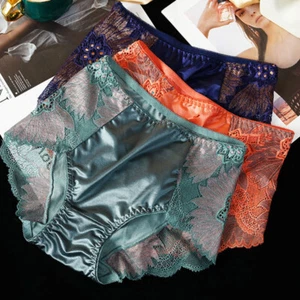 Lady Shiny Satin Silk Knickers Sexy Briefs Women Underwear Lace Panties Seamless - Picture 1 of 26