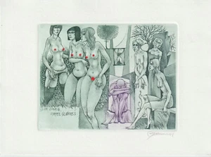 Original erotische Radierung Exlibris "Carpe diem" Kunstdruck von PAUWELS HEDVIG - Bild 1 von 1