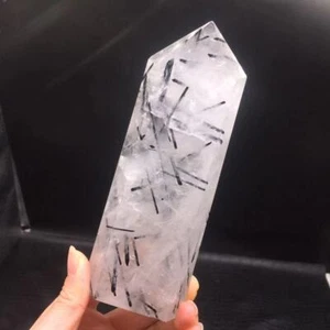 Natural Black Tourmaline Quartz Crystal Point Tower Wand Healing Decorate 6.5'' - Picture 1 of 20