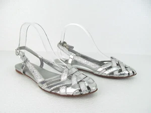 Bolo Damen Riemchen Sandalen Silber Leder Geschlossene Zehe Größe 9 - Bild 1 von 11