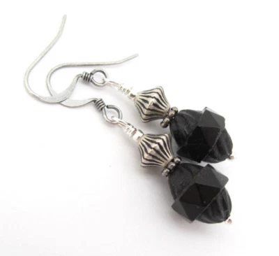 Серьги Jet Black антикварные серебряные винтажные викторианское возрождение косплей Ren Faire - Изображение 1 из 4