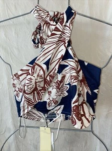 Rachel Zoe S Neu mit Etikett Neckholder Tunika Oberteil Kreuz Halstuch blau braun Blumenmuster böhmisch - Bild 1 von 10