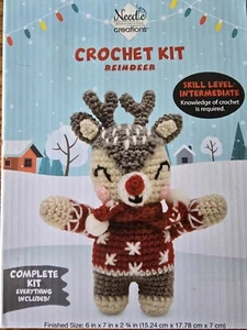 Complete Everything Included Crochet Kit By Needle Creations Reindeer - Picture 1 of 3