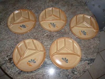 LOT DE 5 ASSIETTES A FONDUE EN CERAMIQUE EMAILLEE BEIGE BON ETAT - Photo 1/3