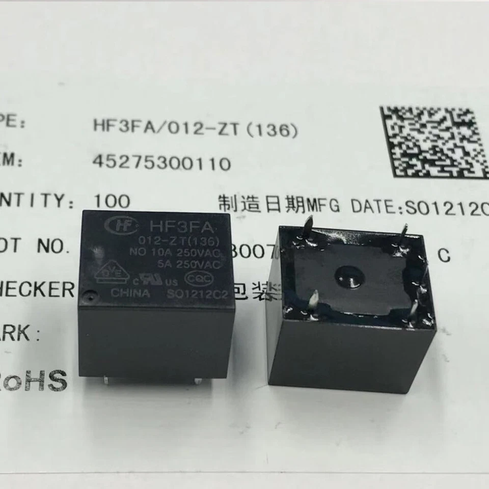 HF3FA-012-ZT(136) 12VDC 10A 250VAC 5 PINS Power Relay (Pack of 10) - Image 1 of 1