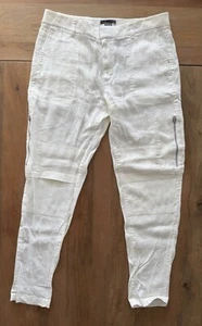 Vince Linen Blend Slim Fit Cargo Pants Women's Size 8 (32x27) White Ankle Moto - Picture 1 of 10