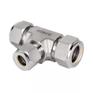 FITOK 316 SS 1/2" x 1/2" x 1/4" Tube OD Compression Fitting Reducing Union Tee - Picture 1 of 1