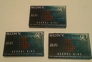 Lot 3 new Sony HiFi 90 min Normal Bias Cassette Blanks C90 HFB Type 1 Sealed - Picture 1 of 4