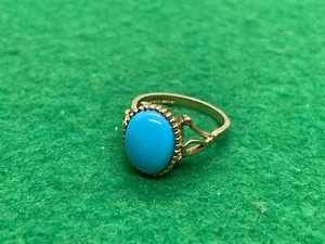 ANELLO IN ORO GIALLO 9 CARATI CABOCHON TURCHESE SET 4,4 G MISURA O 1/2 VINTAGE - Foto 1 di 6