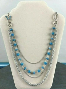 Butler Fifth Avenue, 4 strand, silver, blue, clear butterfly necklace in box - Picture 1 of 11