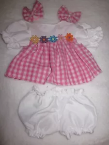 CPK doll clothes/16-18 inch/white w/pink check dress/bloomers/hair bows - Picture 1 of 1