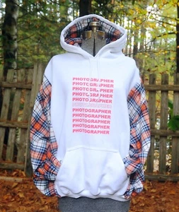 FOTÓGRAFO Preme Reciclado Reconstruido Sudadera con Capucha Sudadera XL Mangas a Cuadros - Imagen 1 de 11