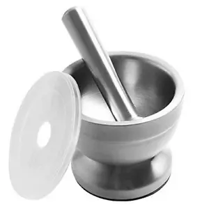 Bekith Mortar and Pestle Sets 18/8 Brushed Stainless Steel Spice Grinder Pill - Picture 1 of 8