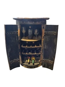 ALL IN ONE - Whisky Barrel Bar table cabinet with wine rack & Shelf HANDMADE - Picture 1 of 31