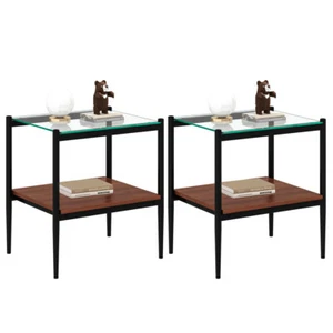 Set of 2 Square Tempered Glass End Side Table for Living Room Transparent Glass - Picture 1 of 14
