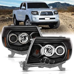 For Black 2005-2011 Toyota Tacoma DUAL LED Halo Projector Headlights lamps - Foto 1 di 6