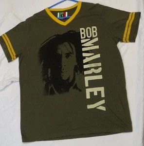 Bob Marley Jamaica Baseball Jersey Style T Shirt Green Yellow Stripe XL X-Large - Picture 1 of 9