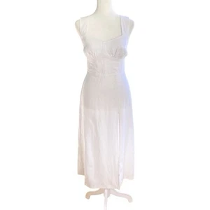 NWT REFORMATION Seaside Linen Midi Dress White Size 2 Smocked Back Minimalist - Picture 1 of 14