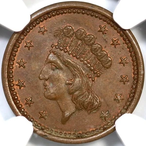 (1861-65) F-53/336 a NGC MS 66 BN Indian Princess / OUR NAVY Civil War Token - Picture 1 of 3