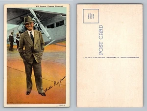 Will Rogers, Famous Humorist with Airplane Scene Vintage Postcard - Picture 1 of 3