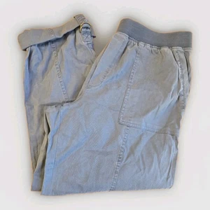 Soft Surroundings Pants L Stone Blue Medina Roll Tab Hem Elastic Waist 2CY73 - Picture 1 of 9