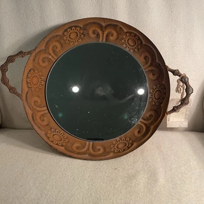 Lone Elms Studios Rustic Primitive Metal Mirror W/ Sun & Floral Pattern Handles  - Image 1 of 4