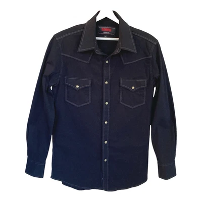 Rock&Roll Denim Western Shirt Men Small Pearl Snaps Stretch Cotton Pockets Black - Image 1 of 4