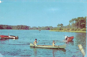 Vintage Scenic Chrome Postcard Paddle Canoe Clear Blue Waters Enjoyment - Picture 1 of 2