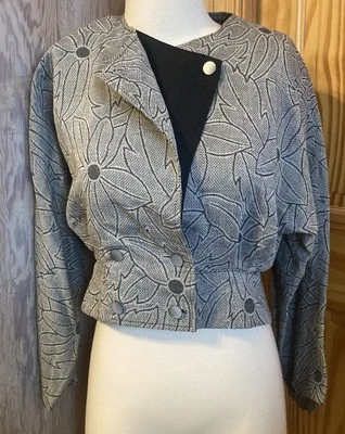 Chaqueta Top Años 80 NEW WAVE Vintage ALTA MODA RETRO Gris Floral MOD Tejida S/M Foto 1 de 4
