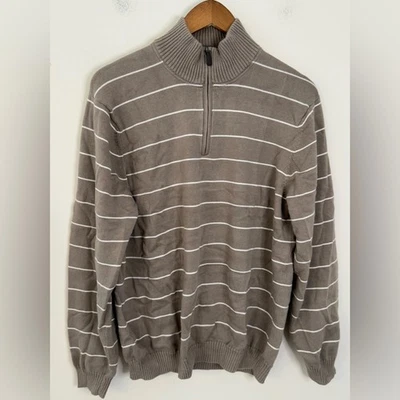 Suéter de algodão Bass Heritage Collection 1/4 zíper listras brancas bronzeadas tamanho GG - Imagem 1 de 4