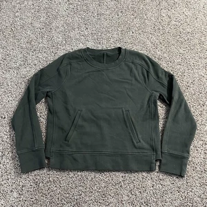 Lululemon Sweatshirt Womens 6 Dark Green Crewneck Raglan Pullover Pockets Logo - Picture 1 of 7