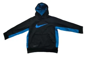 NIKE Hoodie Boy's Size 4 Blue Black Therma-Fit Swoosh Logo - Picture 1 of 14