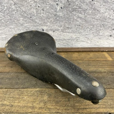 Vintage Wrights Leather Bicycle Saddle W3N Black England Riveted Road Bike Seat - Image 1 of 4
