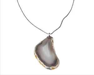 Italien Halskette große Achat Scheibe Anhänger Sterlingsilber ka 1772 Kette Vintage - Bild 1 von 7