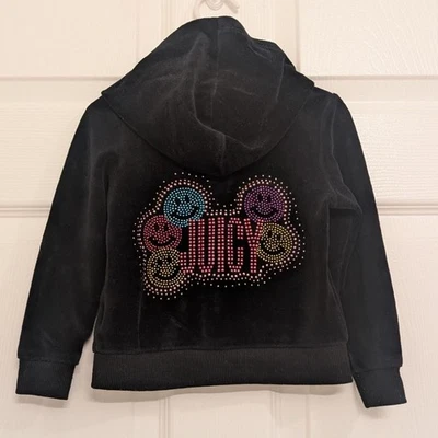 Niñas Juicy Couture Negro Terciopelo Cremallera Sudadera con Capucha 2T con Estrás Bling Foto 1 de 4