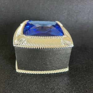 Judith Ripka Jewelry Trinket Box Silver Tone w/ Princess Cut Blue Crystal - Picture 1 of 8