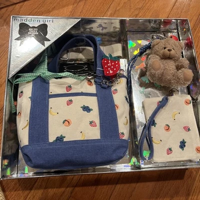 Madden Girl Blue Fruit Mini Tote Pouch Bag Charm Gift Set With Box - Image 1 of 4
