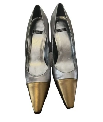 Stuart Weitzman Tacón de Cuero Plateado/Dorado 8 1/2 3.5" NUEVO EN CAJA Auténtico Foto 1 de 4