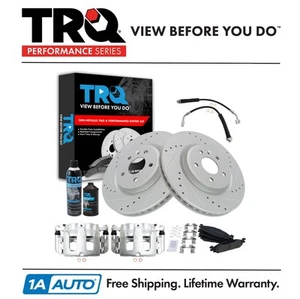 TRQ Performance Brake Pad & Rotor Kit Slotted X Drilled Performance Fits Ford - Picture 1 of 12