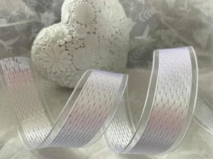SHIMMERING SPARKLE DIAMONDS White Silver wedding - Luxury Wire Edge Ribbon 38mm - Picture 1 of 2