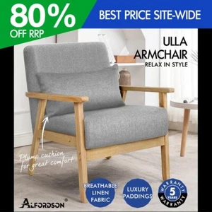 ALFORDSON Armchair Lounge Chair Accent Chair Cushion Sofa Couch Fabric Grey - Picture 1 of 11
