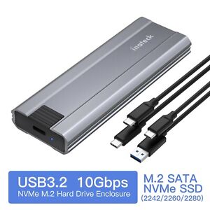 Inateck NVMe Hard Drive Enclosure For M.2 NVMe SATA SSDs USB 3.2 Gen 2 10 Gbps
