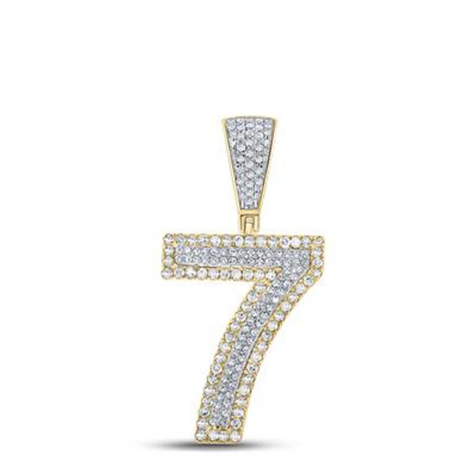 Colgante de oro redondo de dos tonos de 10K con número 7 dijes 5/8 CTTW Foto 1 de 1