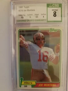1981 Topps Joe Montana Rookie Card #216 CSG Graded 8.0 CGC - Bild 1 von 2
