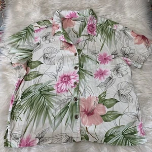Classic Elements Button Up Tropical Top Women's Size XL Floral Cotton VTG 90s - Picture 1 of 5